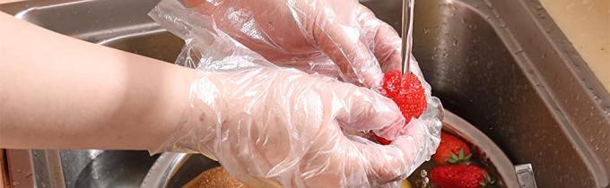 Beschikbare handschoenen, het schoonmaken, fruit, hygiëne, groenten, keuken.