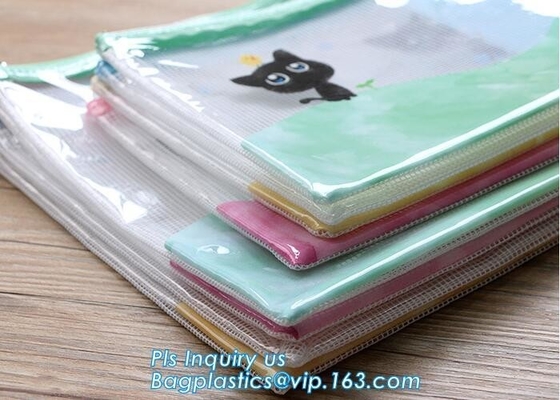 het vinyl Netto Patroon Mesh Bags van pvc met ritssluiting, van het het Potloodgeval van A4 Mesh Zip Document Wallet Folder van het Dossiersecury de Opslagzak