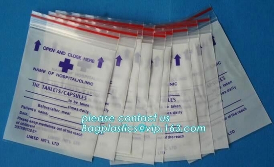 PE de Zak van Biohazard met pit, plastic het slotzak van de biohazardritssluiting, de Zak van de Kangoeroeritssluiting met Zak maakte in China, dat zakken test