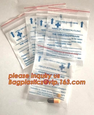 De douane drukte LDPE medische Zip lockkk de ritssluitings resealable kleine plastic zak van de pillengeneeskunde, medisch rang duidelijk plastiek zipp