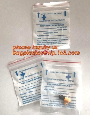De douane drukte LDPE medische Zip lockkk de ritssluitings resealable kleine plastic zak van de pillengeneeskunde, medisch rang duidelijk plastiek zipp
