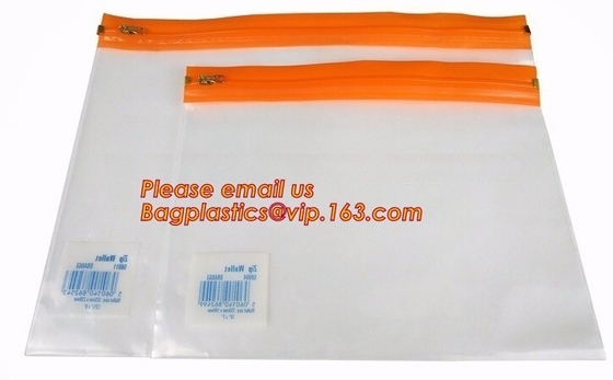 De goedkope Waterdichte PE zak van de het dossierportefeuille van het ritssluitingsslot met embleemdruk, goedkope A4, A5, A6, transparante plastic pe van B5 ritssluiting