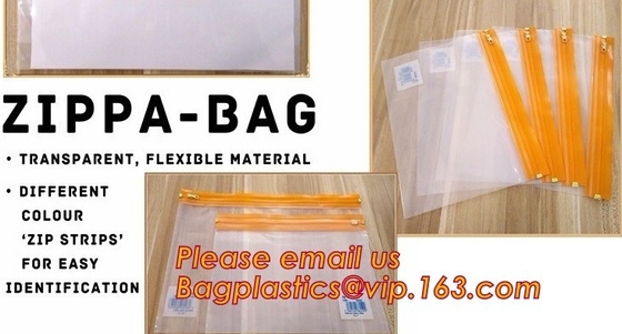 De goedkope Waterdichte PE zak van de het dossierportefeuille van het ritssluitingsslot met embleemdruk, goedkope A4, A5, A6, transparante plastic pe van B5 ritssluiting