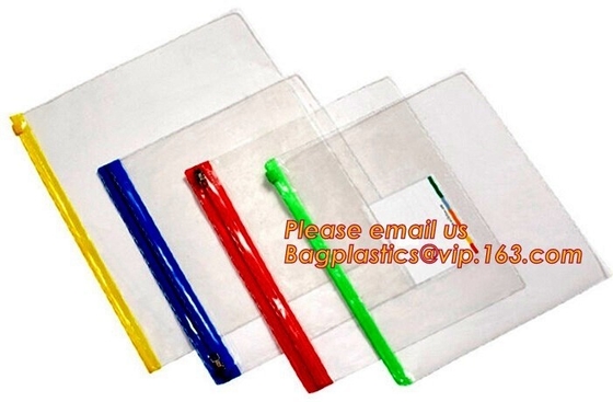 De goedkope Waterdichte PE zak van de het dossierportefeuille van het ritssluitingsslot met embleemdruk, goedkope A4, A5, A6, transparante plastic pe van B5 ritssluiting