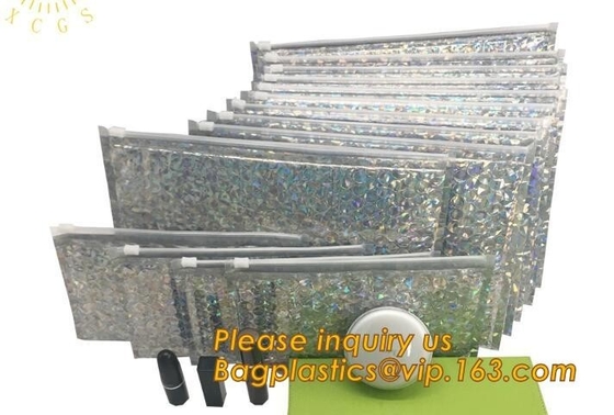 De kosmetische Roze Schuif vulde Zak/Zilveren Zip lockkk-Zak met Bel, de Opgevulde Folie van het Enveloppen Goedkope Aluminium Holografische op Zip lockkk