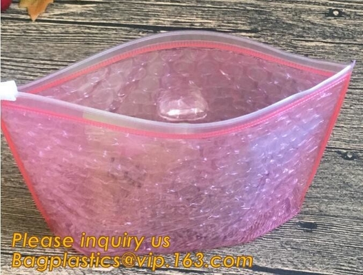 De holografische Zak van de de Ritssluitingsbel van de Ritssluitingsschuif, Kosmetische Ritssluitingszak Rose Gold Slider Bubble Bag met Embleem, Schuifbel Zi