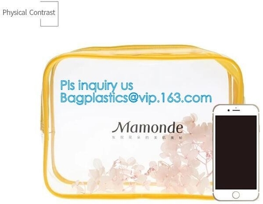 In transparante pvc-make-upzak met nylon handvat, van de de reis kosmetische make-up van pvc hangende de ritssluitingszak, organi van de reismake-up