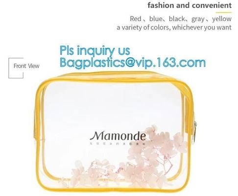 In transparante pvc-make-upzak met nylon handvat, van de de reis kosmetische make-up van pvc hangende de ritssluitingszak, organi van de reismake-up