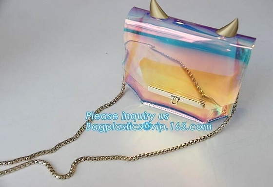 Pvc-schouderzak/transparante totalisatorzak, Duidelijk pvc Tote Bag Beach Bag, pvc-schouderzak met gouden ketting, koppeling, pakken