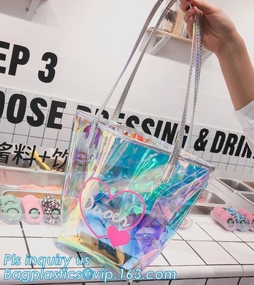 de populaire zak van de zak transparante pvc van de bankschouder, het Strandzak van pvc van pvc Tote Bag Shoulder Handbag Transparent, toevallige strandbedelaars