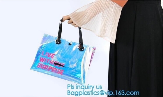 De maniervrouwen ontruimen pvc het Vinylstrand Tote Bags Handbag With Handle, de zak van de handtastotalisator met binnen drawstring zak, ZAK DRAAGT