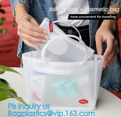 Het Geval van vrouwenmesh shoulder bag handbag travel Tote Beach Toiletry Storage Bag, de Opslaghandtas Mesh Tote Hand van het Reisstrand