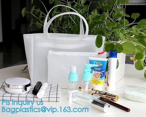Het Geval van vrouwenmesh shoulder bag handbag travel Tote Beach Toiletry Storage Bag, de Opslaghandtas Mesh Tote Hand van het Reisstrand