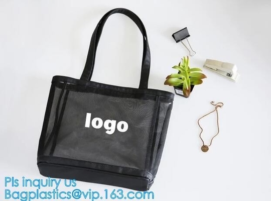 De modieuze Strandzak Openluchttote bag black mesh handbags, de Aangepaste zak van het vrouwenstrand, het strand van het damesnetwerk doet handtas in zakken