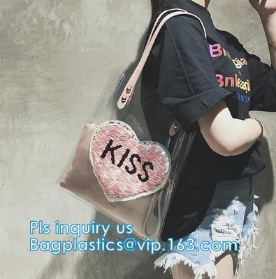Pvc Materieel Winkelend Tote Bags, de Vinylzak van pvc Tote Handle Cosmetic Handbag Swimming voor Meisjes, zwart netwerk van de handvatstijl