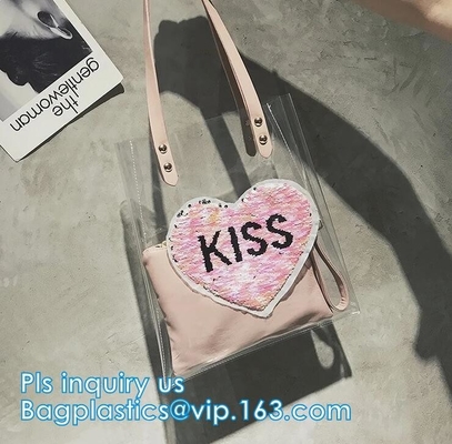 Pvc Materieel Winkelend Tote Bags, de Vinylzak van pvc Tote Handle Cosmetic Handbag Swimming voor Meisjes, zwart netwerk van de handvatstijl
