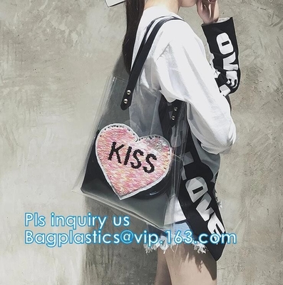 Pvc Materieel Winkelend Tote Bags, de Vinylzak van pvc Tote Handle Cosmetic Handbag Swimming voor Meisjes, zwart netwerk van de handvatstijl