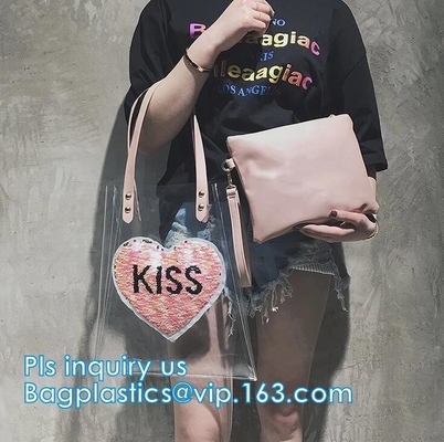 Pvc Materieel Winkelend Tote Bags, de Vinylzak van pvc Tote Handle Cosmetic Handbag Swimming voor Meisjes, zwart netwerk van de handvatstijl