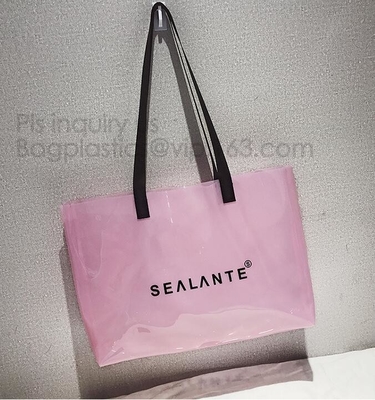 Semi-duidelijke Tote Bags Stripe-de Schouderzak van pvc met Zak, van de de Handtasschouder van pvc Pu de In Zak van het de Zakstrand, pvc-schouderzak