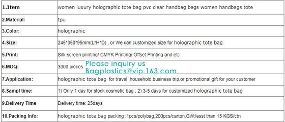 Van het Hologrampvc Tote Bag van de neonregenboog van de de douane de holografische handtas zak van het het handvatstrand van pvc, de Kosmetische Zak van de Make-upreis, Ritssluiting