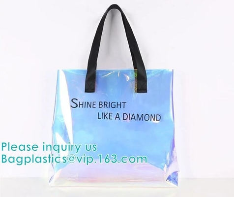 Van het Hologrampvc Tote Bag van de neonregenboog van de de douane de holografische handtas zak van het het handvatstrand van pvc, de Kosmetische Zak van de Make-upreis, Ritssluiting
