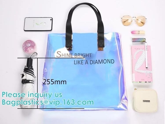 Van het Hologrampvc Tote Bag van de neonregenboog van de de douane de holografische handtas zak van het het handvatstrand van pvc, de Kosmetische Zak van de Make-upreis, Ritssluiting