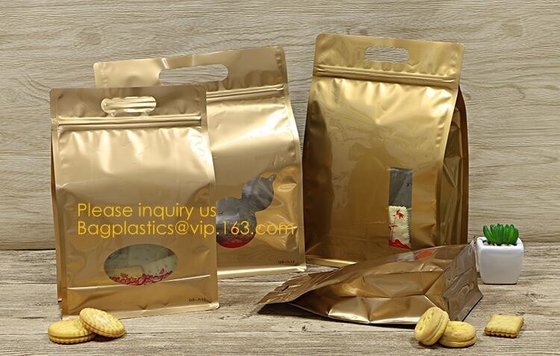 De ritssluitingsaluminiumfolie doet vlakke vierkante bodem plastic zakken met hoekronde in zakken, Inpakkend Zak Vierkante Bodem Bean Side Guss