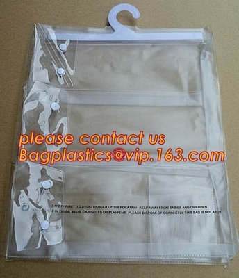 De douane drukte pvc-de Zak van de de Schuifritssluiting van Hangerzakken met Plastic Haak voor de Kleren van de Ondergoedt-shirt, doekhanger die B verpakken