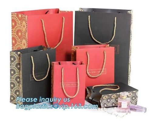 De kaartdocument van de luxedouane zwarte zak met gouden folie het stempelen ontwerp voor de giftverpakking van /bottle van het wijnglas, bagplasticspak