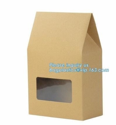 het document van baguette bruine kraftpapier zak met duidelijke het document van het venster Franse brood zakken, Gedrukt Logo Flat Bottom Box Shape Plastic Kraf