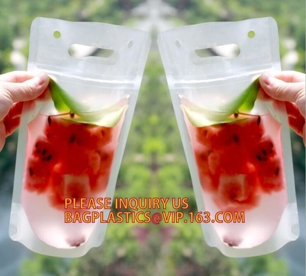 Drankzak met de Plastic Tribune van de Stro Handbediende Duidelijke Ritssluiting op Juice Drink Bag, Logo Print-zak van de drank de verpakkende zak