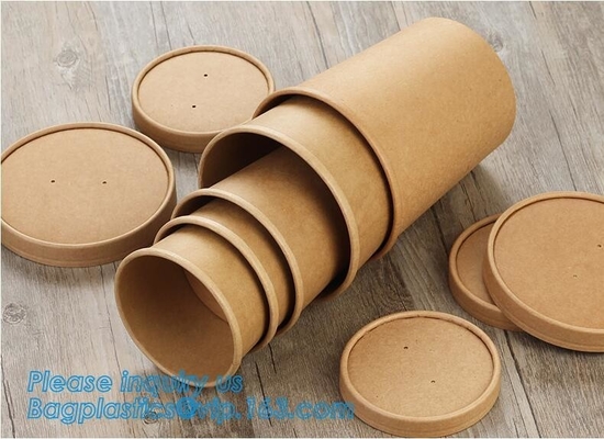 De beschikbare kraftpapier-document het document van de koffiekraftpapier van de soep cup_Double muur beschikbare hete cup_Easy soep haalt de lepel van het koppendeksel weg