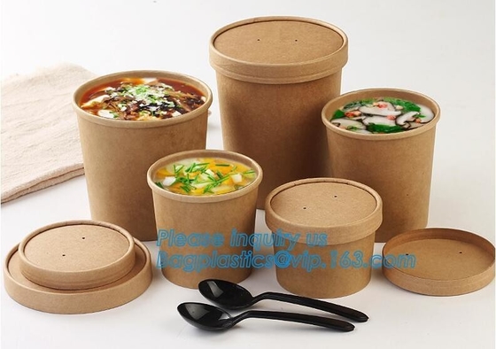 De beschikbare kraftpapier-document het document van de koffiekraftpapier van de soep cup_Double muur beschikbare hete cup_Easy soep haalt de lepel van het koppendeksel weg