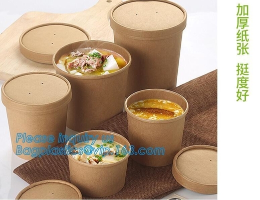 De beschikbare kraftpapier-document het document van de koffiekraftpapier van de soep cup_Double muur beschikbare hete cup_Easy soep haalt de lepel van het koppendeksel weg