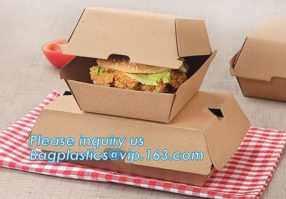 Het Document van Eco Vriendschappelijke Kraftpapier Meeneemvakje Douanevoedsel Verpakking met Handvat, het Document van de Voedselrang het Vakje van de Verpakkingshamburger, bagease pac