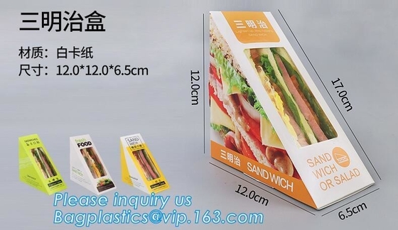 kraftpapier-document sandwichvakje met venster, het vakje van de driehoekssandwich voor verpakking, Kartonvakje met Duidelijke Vensterhamburger Sandwic