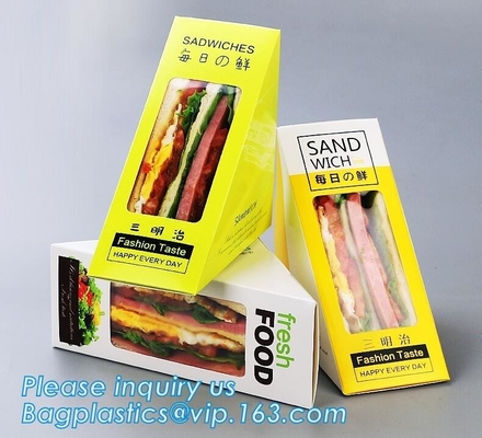 kraftpapier-document sandwichvakje met venster, het vakje van de driehoekssandwich voor verpakking, Kartonvakje met Duidelijke Vensterhamburger Sandwic