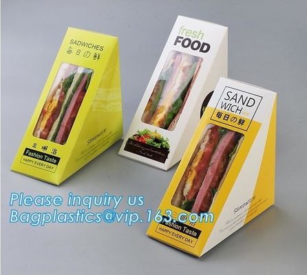 kraftpapier-document sandwichvakje met venster, het vakje van de driehoekssandwich voor verpakking, Kartonvakje met Duidelijke Vensterhamburger Sandwic