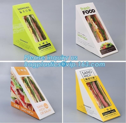 kraftpapier-document sandwichvakje met venster, het vakje van de driehoekssandwich voor verpakking, Kartonvakje met Duidelijke Vensterhamburger Sandwic