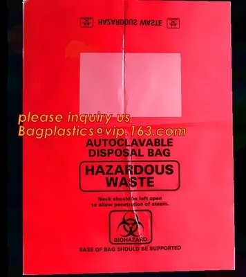 gele het afvalzak van druk zelfklevende biohazard, de Gele besmettelijke medische plastic zak Biohazard van de afvalverwijdering garbag