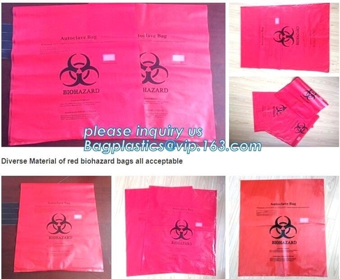 Rode zak, de gele medische zak van het biohazardafval, het ziekenhuis biohazard medisch afval, autoclavable besmettelijke afval polyzak