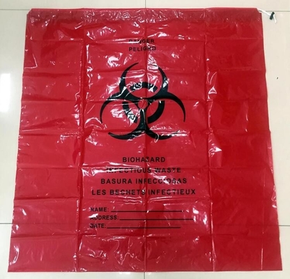 De zak van de Adhensiveband, zelfverbinding bagsYellow/de rode/zwarte zak/de voering van het biohazard besmettelijke/medische afval met drawcord/drawstring