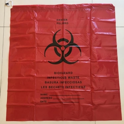 De zak van de Adhensiveband, zelfverbinding bagsYellow/de rode/zwarte zak/de voering van het biohazard besmettelijke/medische afval met drawcord/drawstring