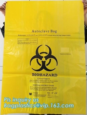 De biologisch afbreekbare Medische verwijdering van het biohazardafval van Drawstring medische levert LDPE plastic autoclaafzakken, bagease, pac, sa