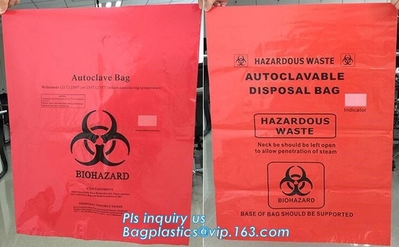 biohazard doet de rode kleuren beschikbare plastic medische zakken, Autoclaaf Biohazard Medische Beschikbare Plastic Zakken, bagease in zakken