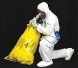 32 x 48 6 Mil Printed Yellow Black Asbestos-Zakken, fabriek die Industriële op zwaar werk berekende duidelijke plastic asbesttra vervaardigen
