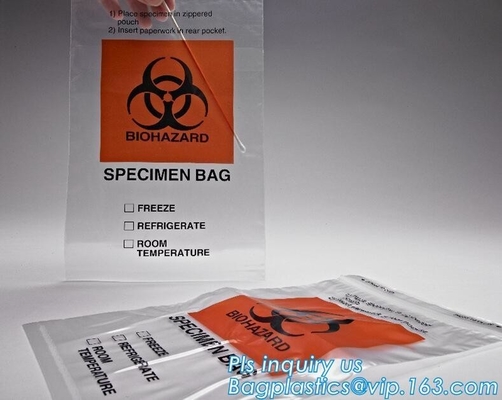 LDPE het Polybiohazard van het de Zakkenlaboratorium van de Afvalverwijdering Specimen van Biohazard met Zip lockkk-Sluiting