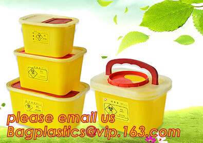 BIOHAZARD AFVALcontainers, PLASTIC OPSLAGdoos, MEDISCHE HULPMIDDELdoos, SCHERPE CONTAINER, VEILIGHEIDSdoos, het Beschikbare Ziekenhuis Bioh