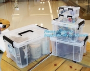 de milieuvriendelijke transparante doos van de plastic container multifunctionele opslag voor huis, Duidelijke Doos met een Wit Deksel en Zwarte Klink