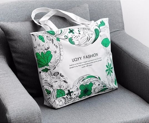 Het Canvas van de Douanelogo promotion zipper grocery shopping 8OZ van China maakt omhoog Tote Cotton Bag, 350X400MM de druk van het Douanescherm